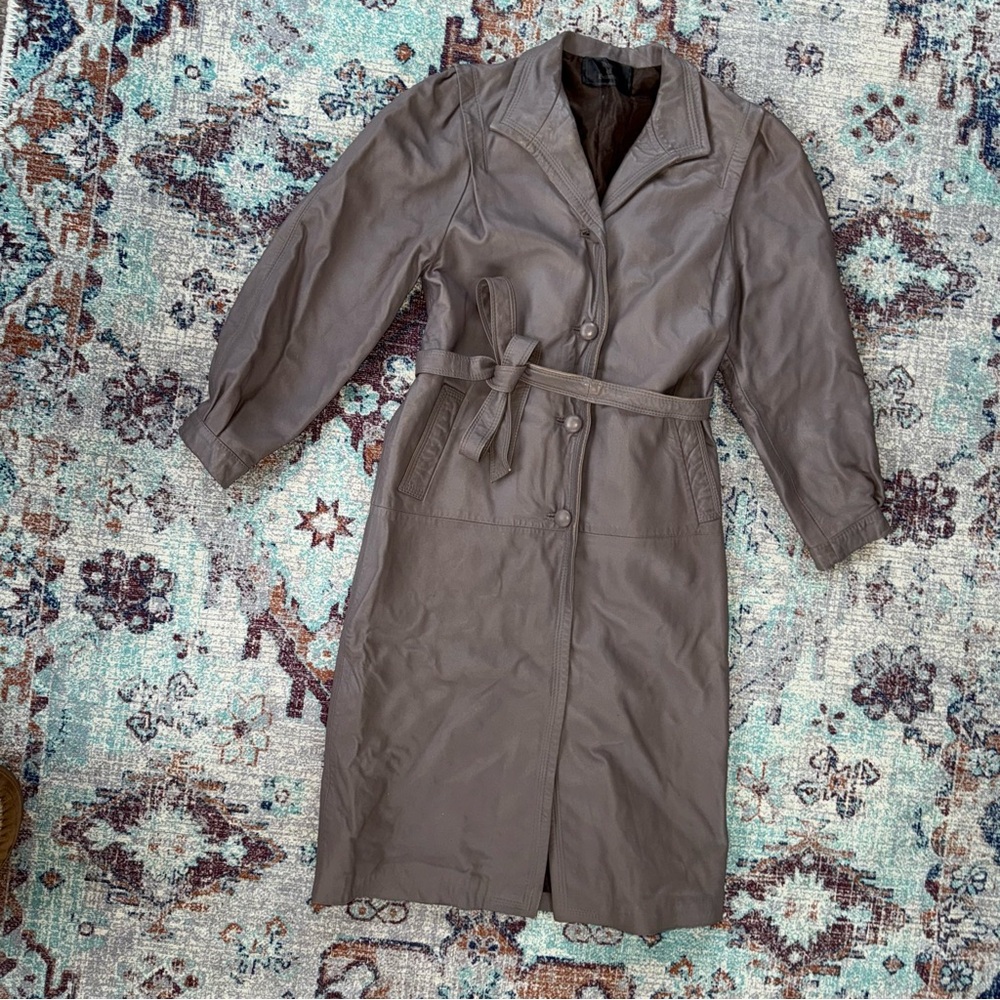 Vintage Leather Trench Coat (XS/S) Grey